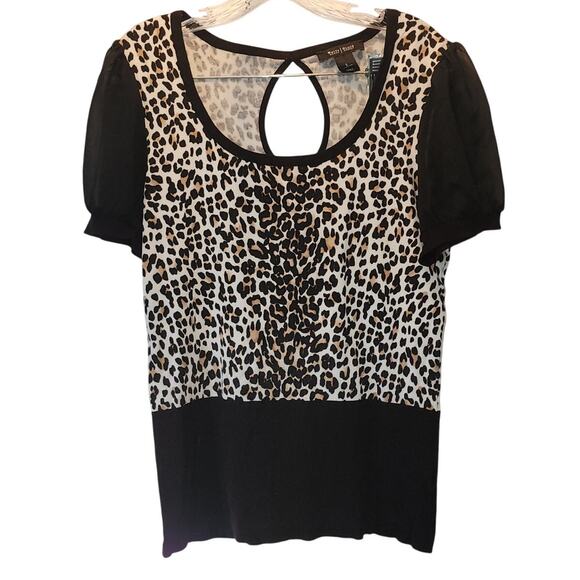 White House Black Market Tops - White House Black Market Short Sheer Sleeves Leopard Print Knit Top Size Large